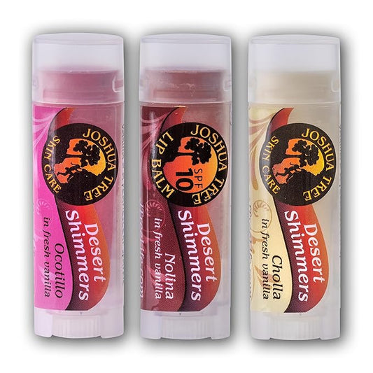 Joshua Tree Organic Lip Balm - Desert Shimmer Trio Gift Set (Cholla, Ocotillo and Nolina)