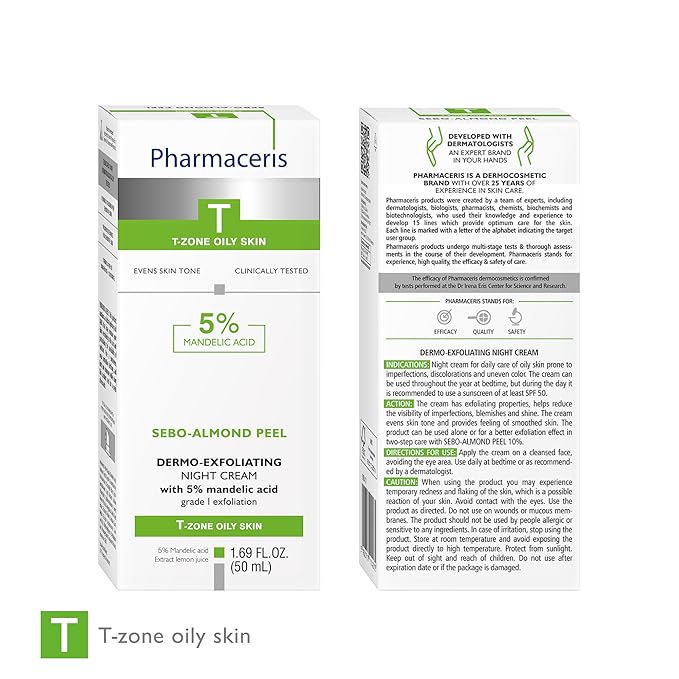 SEBO-ALMOND PEEL Dermo Exfoliating Night Cream with 5% Mandelic Acid, Face Moisturizer, Helps Reduce the Visibility of Imperfections, Blemishes and Shine, Evens Skin Tone, 1.69 fl. oz