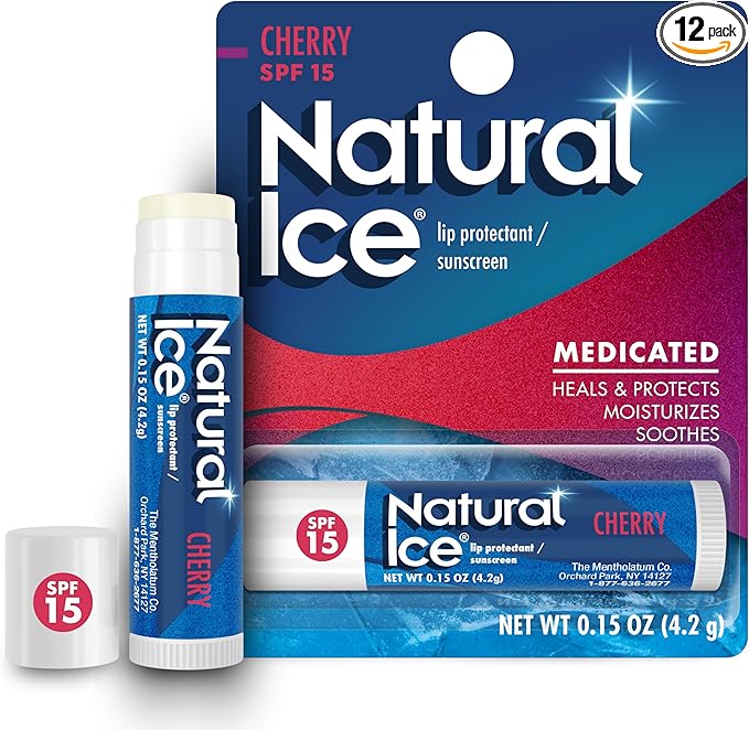 Natural Ice Cherry - SPF 15 lip balm, Cherry Flavor, 0.15 Ounce (Pack of 12)