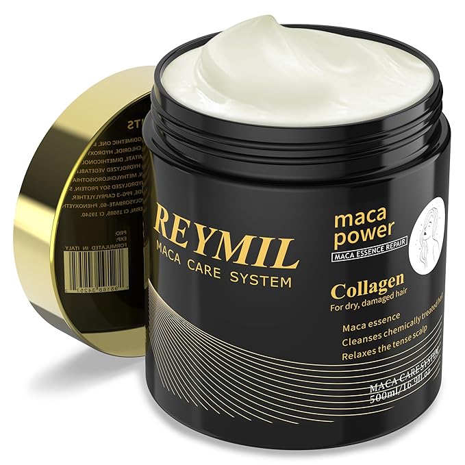 REYMIL-Collagen hair mask - hair treatment for dry damaged hair - Collagen Hair Treatment Deep Repair Conditioning Argan Oil Shine and Softness for Healthy Hair -16.9onz mascarilla para el cabello