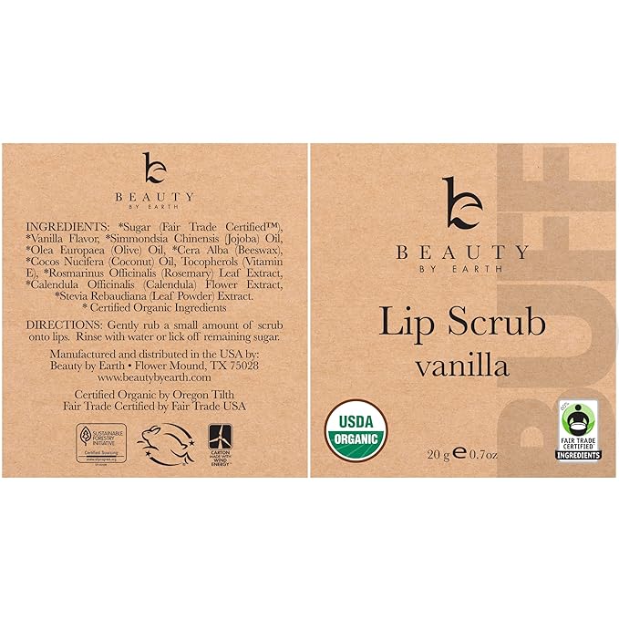 Lip Scrub Exfoliator Vanilla - USA Made Sugar Lip Scrubber with Natural & Organic Ingredients