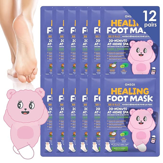 ONSOI 12PK Foot Masks for Soft, Smooth, Moisturizing Foot Mask for Dry Cracked Feet, Baby Feet - Coconut & Shea Butter (12PK Coconut)