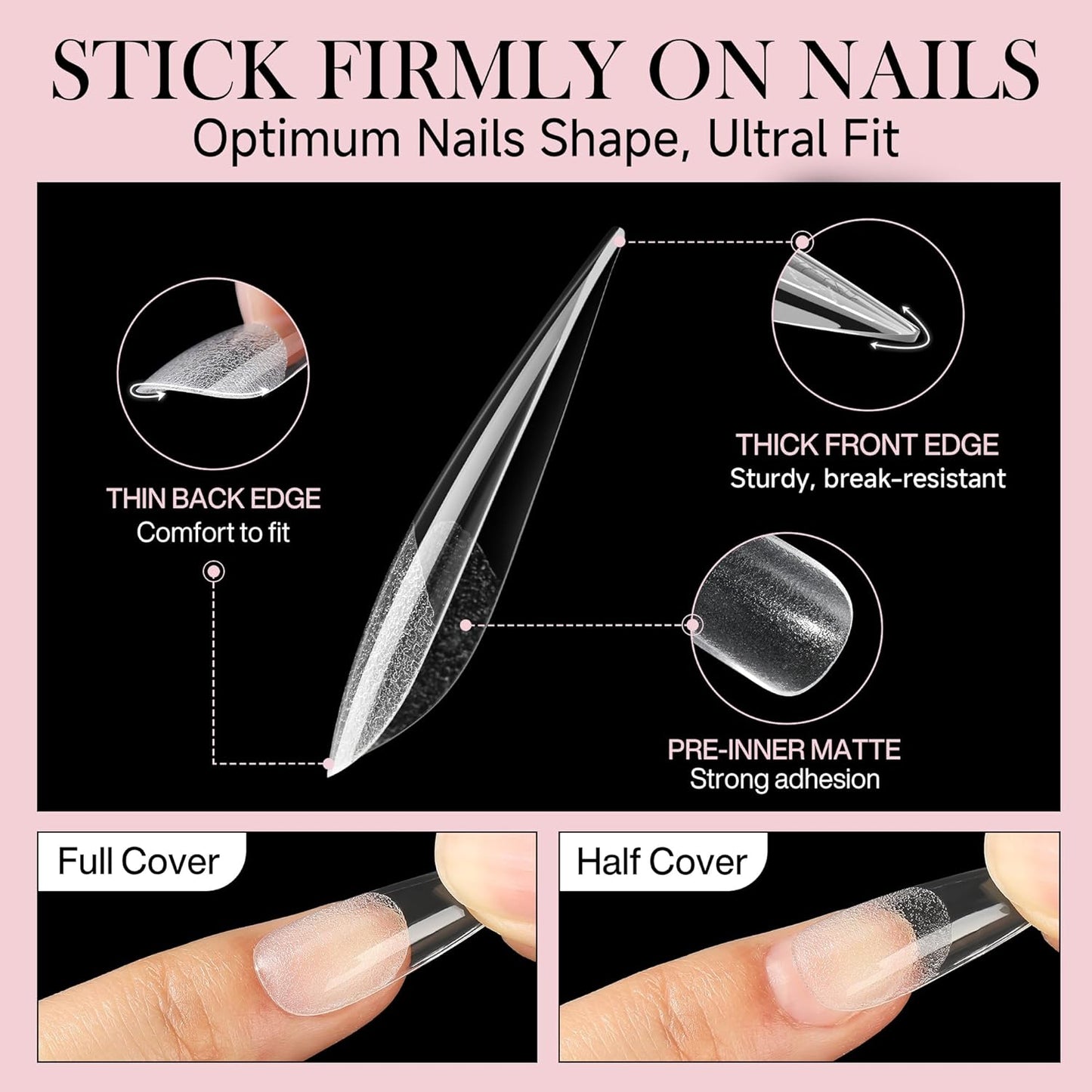 Long Stiletto Nail Tips: 240pcs Long Almond Matted Stiletto Gel Nail Tips No C Curve False Acrylic Fake Nails Full Cover Press On Nails Extensions DIY Home Salon 12 Sizes