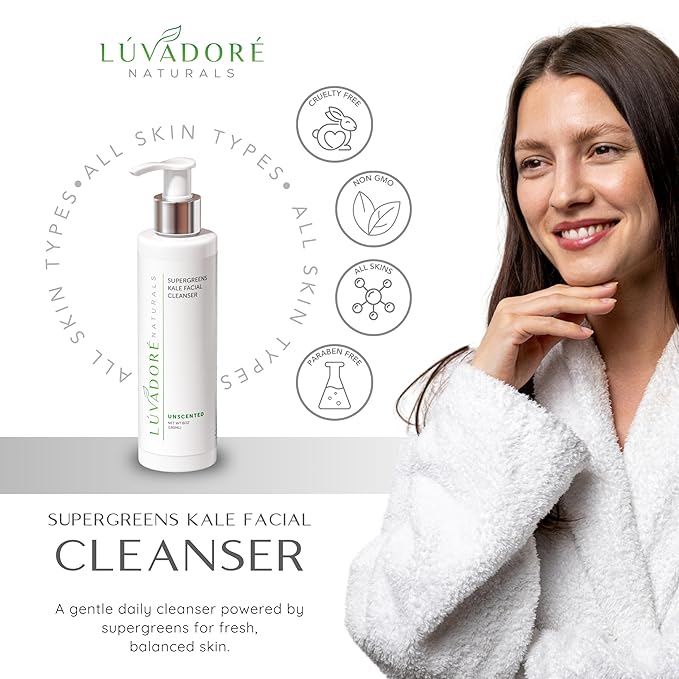 SuperGreens Kale Facial Cleanser – Soothing and Calming Gentle Foaming Face Wash - Antioxidant Rich Face Cleanser for Women with Chamomile, Aloe, Green Tea – For All Skin Types
