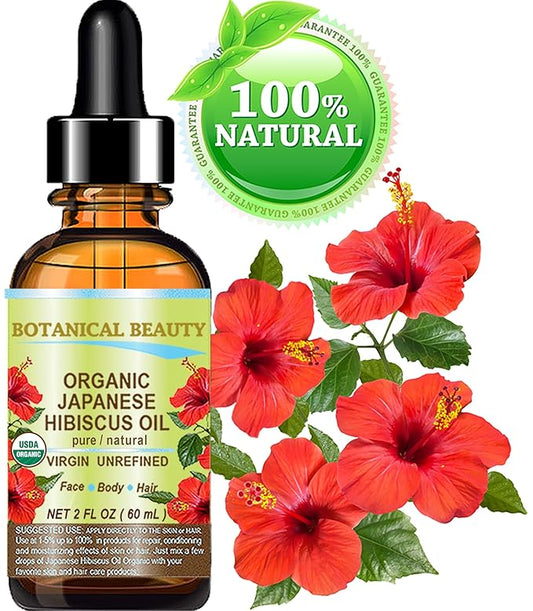 Botanical Beauty Organic HIBISCUS OIL (Hibiscus Sabdariffa) JAPANESE 100 Pure Natural VIRGIN UNREFINED COLD PRESSED Anti Aging, Vitamin E oil for FACE, SKIN, HAIR GROWTH 2 Fl.oz.- 60 ml