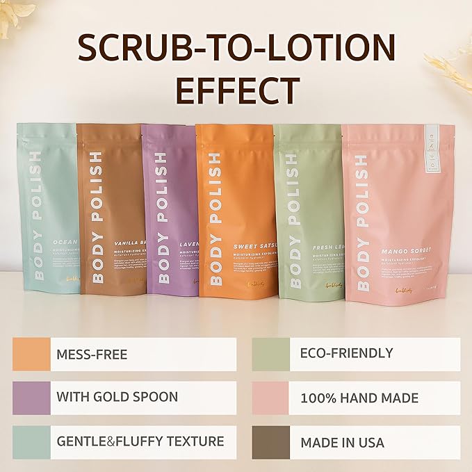 Body Polish, 8oz. - Vanilla Brown Sugar Scented Body Scrub Exfoliator for Women, Exfoliating Sugar Scrub To Lotion Moisturizer, Gentle Exfoliant for Dry and Sensitive Skin, Handmade in USA