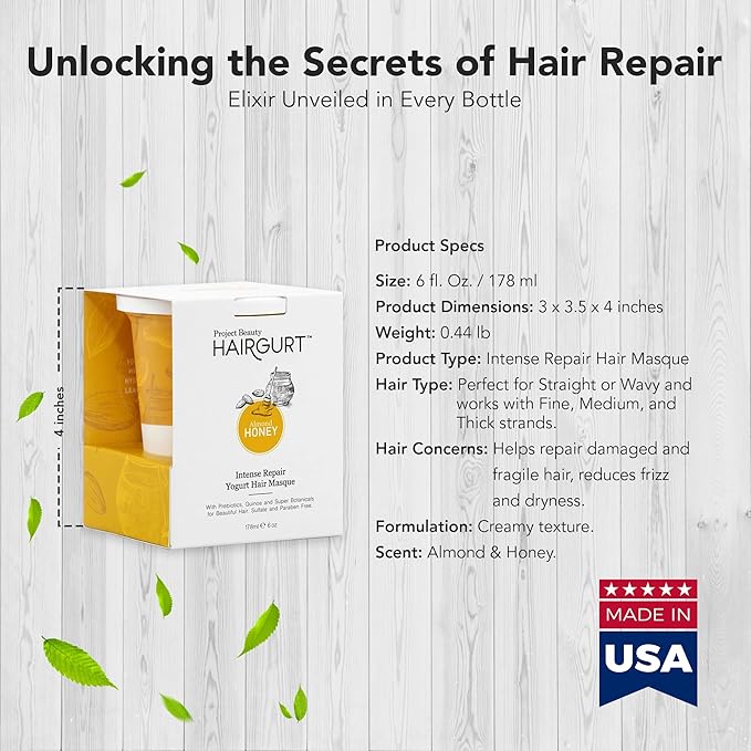 Intense Repair Yogurt Deep Conditioner Treatment Hair Masque - Best Hair Mask for Thicker, Fuller Hair, Organic Oils for Bleached Hair, Protein Hair Mask With Prebiotics, Anti Frizz Hair Mask