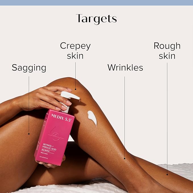 MEDIX Vitamin C Body Wash + Retinol Body Lotion Crepey Skin Moisturizer 2PC Set | Anti Aging Retinol Body Cream + Gel Body Cleanser Skincare Set For Women, Men, & Firmer Looking Skin, 2PC