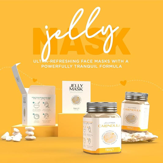 BRÜUN Jelly Mask Jar Calendula Peel-Off Face Care Rubber Mask | 23 fl oz Skin Care Moisturizing Gel Mask Jar Spa Set