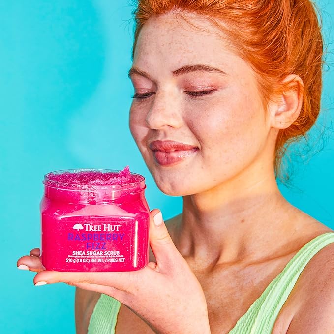 Tree Hut Raspberry Fizz Shea Sugar Scrub | Exfoliating Body Scrub Removes Dead, Dry Skin for a Soft & Hydrated Feel | Nourishing Essential Body Care | 18 fl oz.
