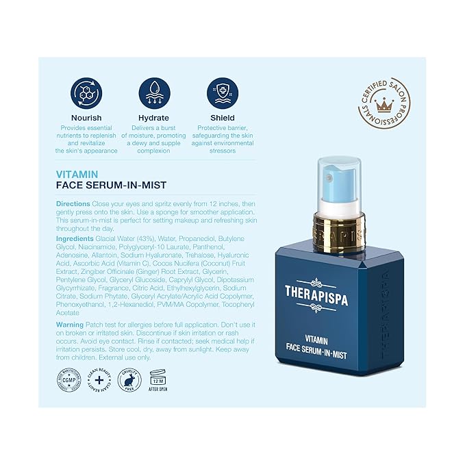 Face Serum-In-Mist – Glow-Boosting Face Mist & Spray Serum with Niacinamide, Panthenol & Hyaluronic Acid for Smoothing & Hydrating Skin (Vitamin, 2.0 fl oz)