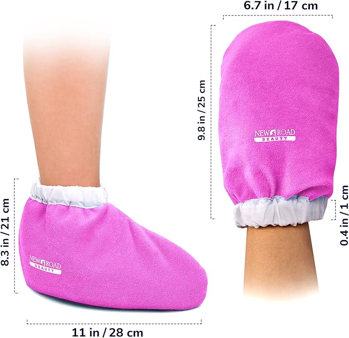 Paraffin Wax Mitts for Hand and Foot, Thick Heat Therapy Insulated Terry Cloth for Paraffin Treatments, Use for Pedicure Foot Spa - Pink
