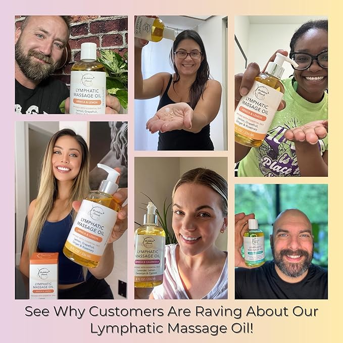 Lymphatic Massage Oil for Massage Therapy & Natural Lymphatic Drainage | Premium Quality with Arnica & Lavender Oil | for Post Surgery Recovery & Detox | 8oz by Brookethorne Naturals