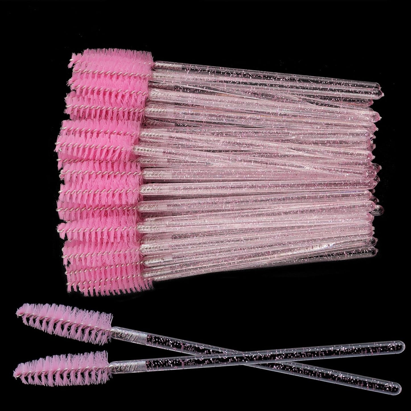 300PCS Disposable Mascara Wands Spoolie Brush Crystal Eyebrow Brushes Eyelash Extension Applicator Makeup Kits(Light Pink)