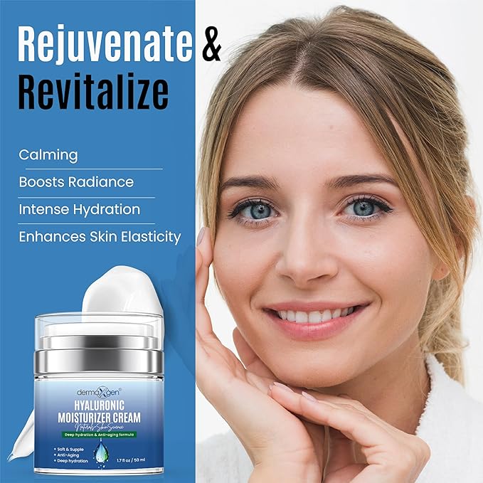 Hydrating Booster Antiaging Moisturizer Cream, with Hyaluronic Acid, Improves Skin suppleness, Wrinkles, Elasticity and Balance Moisture Day & Night for All Skin Types