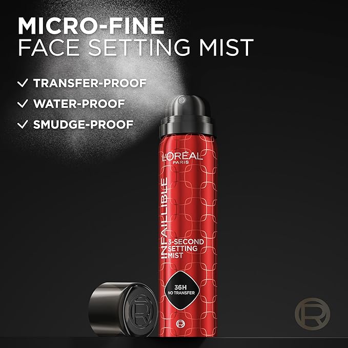 L'Oreal Paris Infallible 3-Second Setting Spray Mist, Microfine Mist for up to 36HR Wear, Clear, 1.76 oz (Pack of 2)