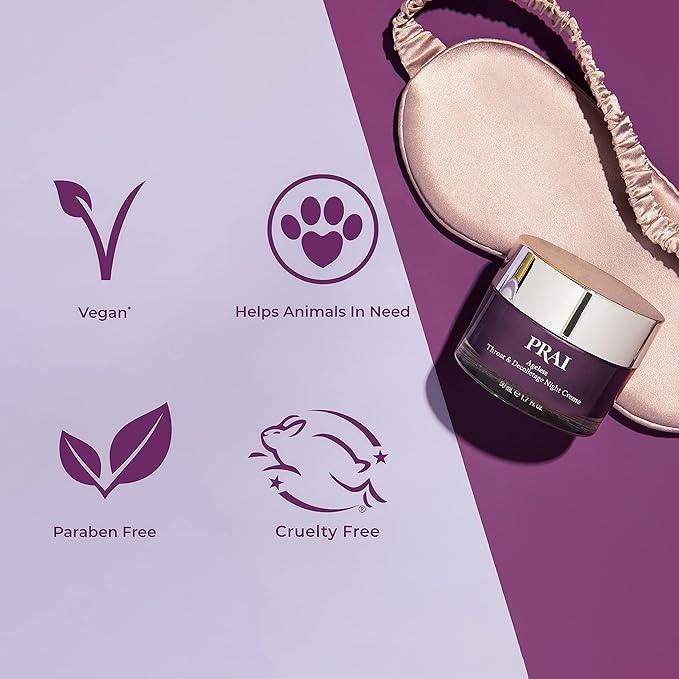 PRAI Beauty Ageless Throat & Decolletage Night Creme | Neck Firming Cream For Overnight Use | Cruelty & Paraben-Free Neck Tightening Cream with Retinol | Neck Cream for Tightening and Firming | 0.5 Oz