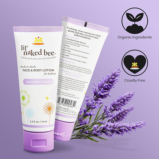 Lil Naked Bee Baby Lotion for Kids (2.5oz) Lavender Lullaby Cheeks to Cheeks Face & Body Lotion for Hydrating & Moisturizing Skin