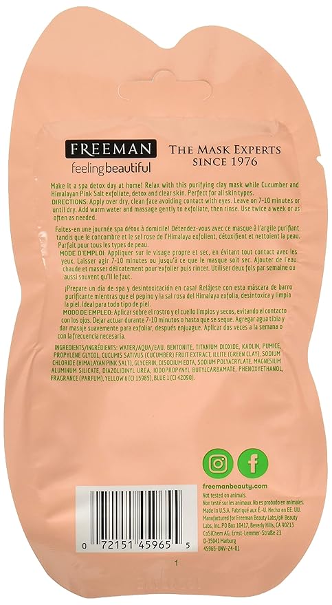 FREEMAN Facial Cucumber + Pink Salt Clay Mask Pack, Pack of 2