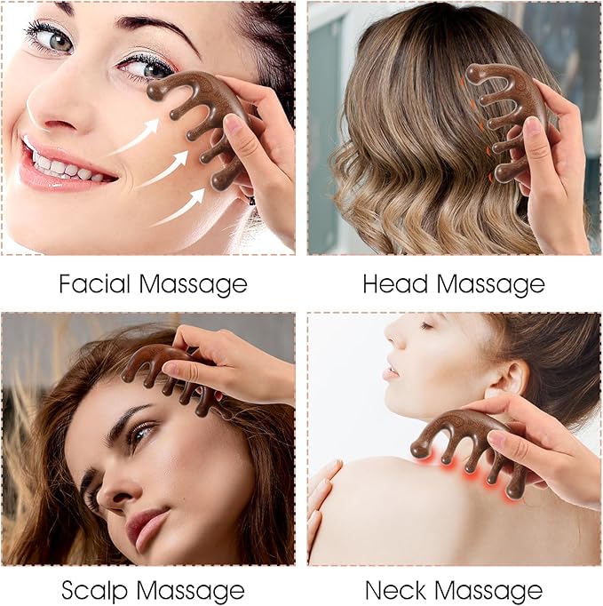 Scalp Massage Comb 2PCs, Wooden Wide Tooth Loc Comb, Natural Sandalwood Head Massager Tool, Hair Growth Scalp Massage Comb for Women Men, Meridian Comb for Head