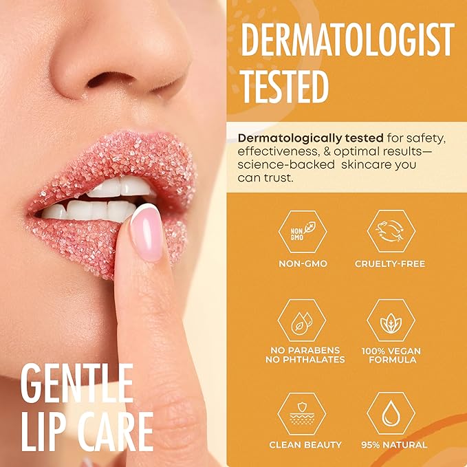 Mango Vanilla Lip Scrub - Dermatologist Tested, Anti-Aging, Korean Skin Care, Deep Exfoliation & Hydration - Smooth, Soft, Plump Lips - Clean Beauty, Vegan, Non-GMO - 1 Pack
