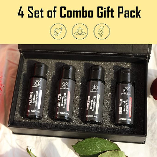 Organic-Edible Sensual Massage Oil - No Stain & Non-Sticky, Fractionated Coconut Oil | 1 Fl Oz Each-4 Fl Oz/4pc