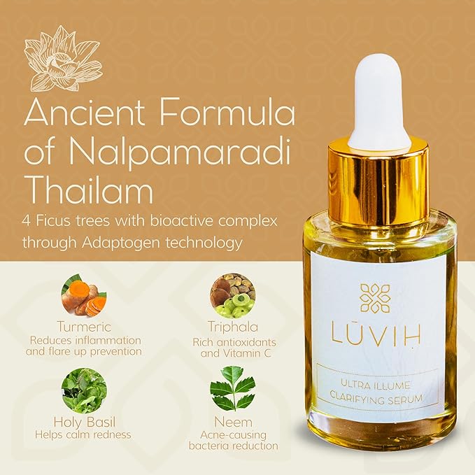 LUVIH Ultra Illume Clarifying Face Serum for Women & Men - Dark Spot Serum with Ayurvedic Herbs - Natural Acne Prone Skin Care - Helps Reduce the Appearance of Acne Scars & Blemishes - 30 mL