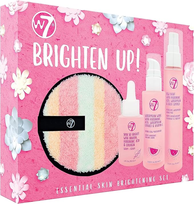 W7 - Brighten Up Essential Gift Set - Moisturizer, Reusable Cleansing Cookie, Toner and Face Mist - Soothing Skin Care Kit for Beautiful Skin