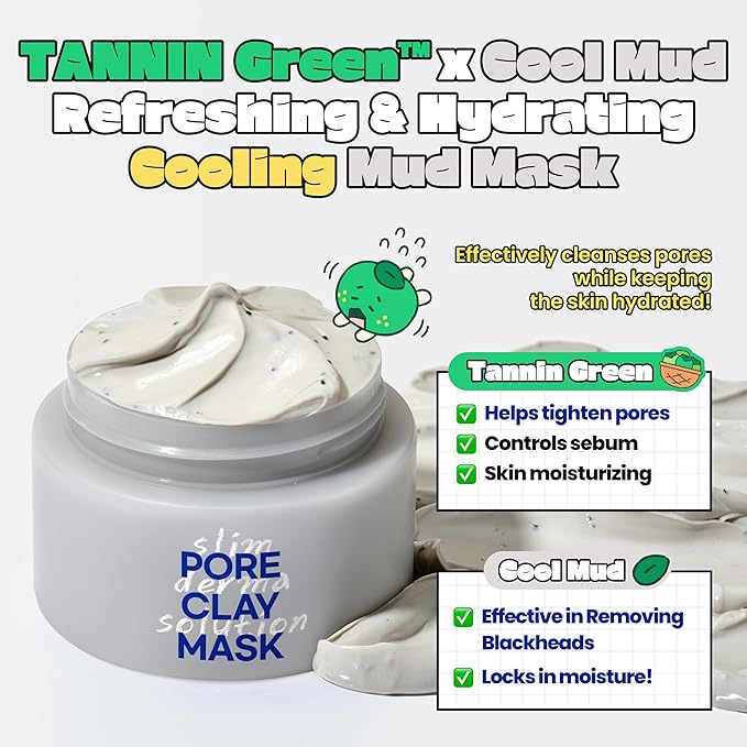 Lab.it Pore Clay Mask (50g/1.69 oz) – Hydrating Korean Clay Face Mask with Cool Mud, Deep Pore Cleanser & Pore Minimizer for Oily Skin, Pore Tightening, Sebum Control, Gentle Exfoliation, Non-Drying