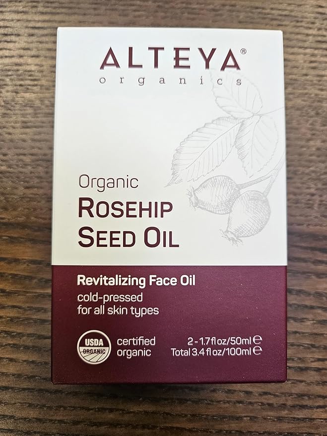 Alteya Rosehip Seed Oil USDA Certified Organic Face Oil, 2x1.7 Fl Oz Glass Bottles with Pipette, All-Natural Moisturizer