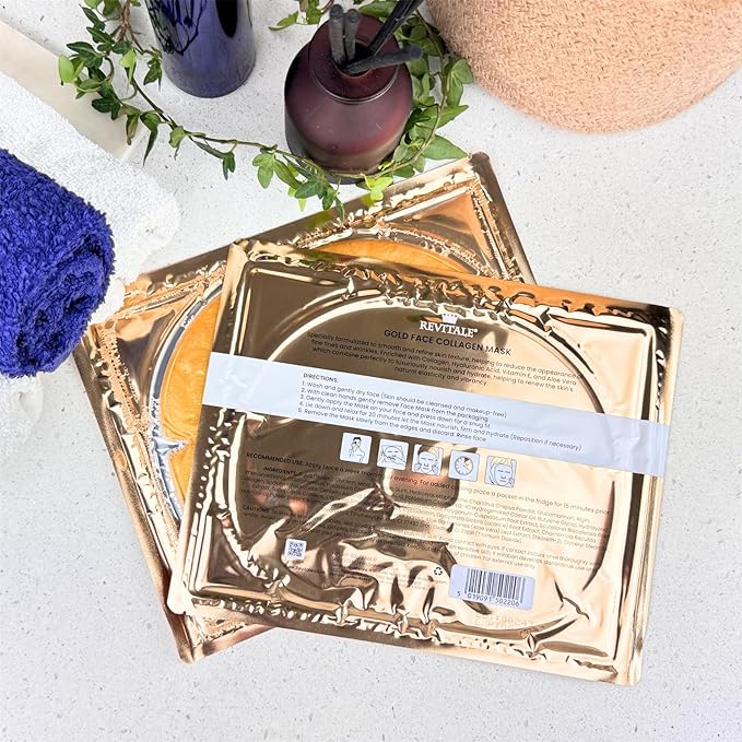 24K Gold Face Mask (5 Pack) - Hydrating & Nourishing Sheet with Collagen and Natural Extracts for Radiant, Moisturised Skin