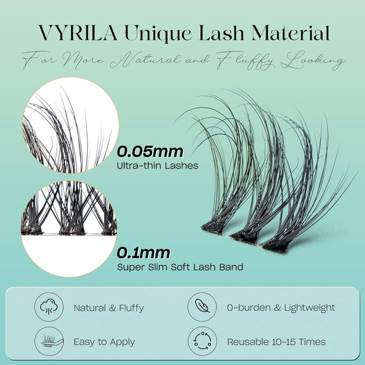 Lash Clusters 0.05mm Individual Lashes, 3D Wispy Lashes Clusters, 0.1mm Super Thin Band Resuable Natural Lashes,C Curl Faux Mink Lashes,108pcs Lash Extension (Green Soul-C-0.05-8-16mix)