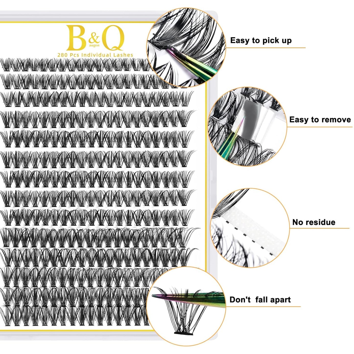 B&Q Lash Clusters 280PCS Eyelash Clusters, 40D D 9-16MIX Individual Lash Comfortable Eyelash Extension, Classic Look Pestañas Postizas (40D-D-9-16)