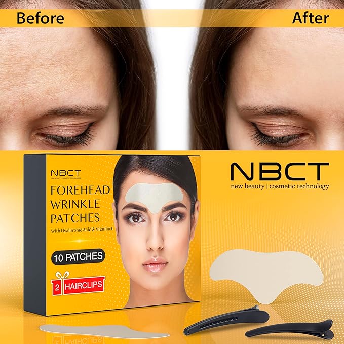 Forehead Wrinkle Patches with Hyaluronic Acid & Vitamin E - Anti Aging Face Pads for Smoothing Wrinkles - Hydrogel with Aloe & Collagen - 10 Patches