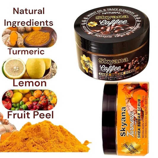 Organic Lemon&turmeric Shea Sugar Scrub with Collagen, Vitamin C, 250g, Brightening Body and face Scrub.Anti-oxidation removal pimples.Exfoliator.
