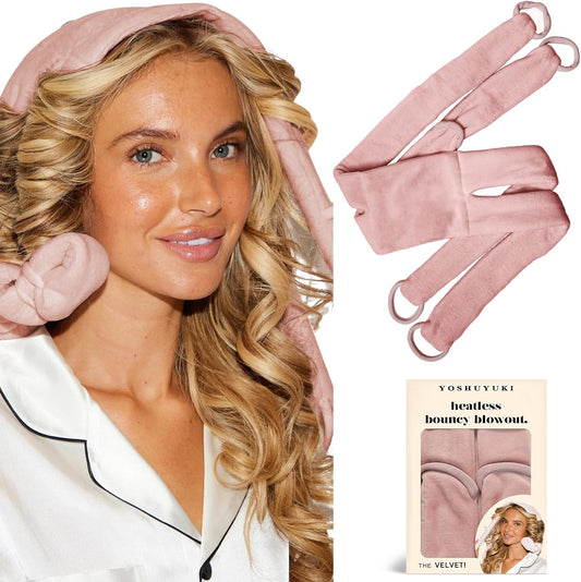 Heatless Hair Curler Curls Overnight Rods No Heat Hair Curlers to Sleep in, Soft Heatless Curling Ribbon Set with Clip Hair Rollers for Blowout Look Long Short Hair, Blush Pink