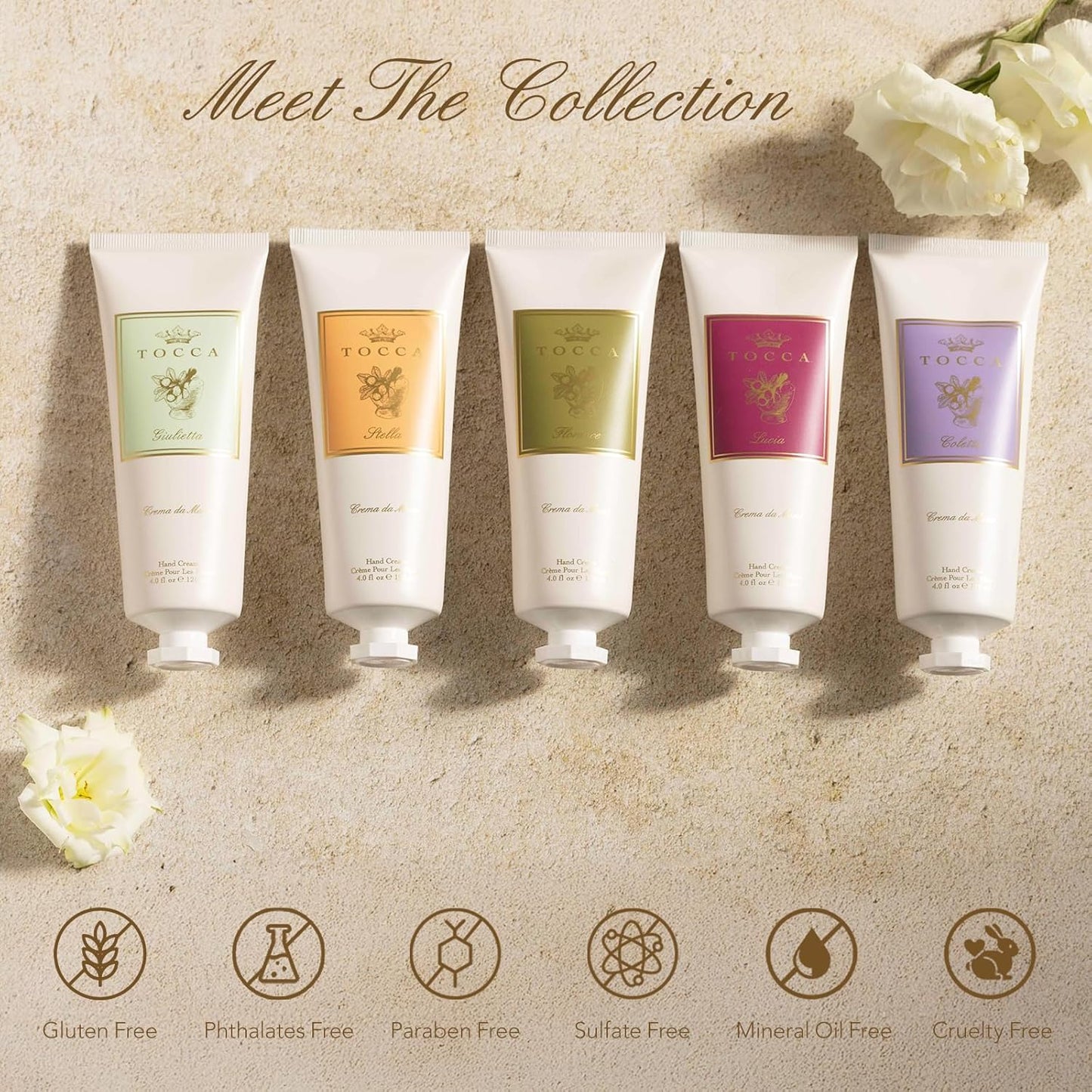 Tocca Crema de Mano Luxe, Giulietta Hand Cream, 4 oz - Pink Tulips, Green Apple, Vanilla Orchid - Moisturizing, Quick Absorbing