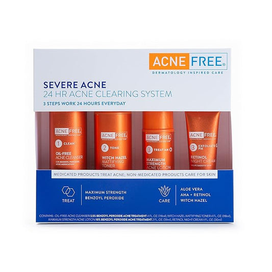 AcneFree Severe Acne 24 Hour Clearing System for stubborn acne, 4 Step Routine Kit