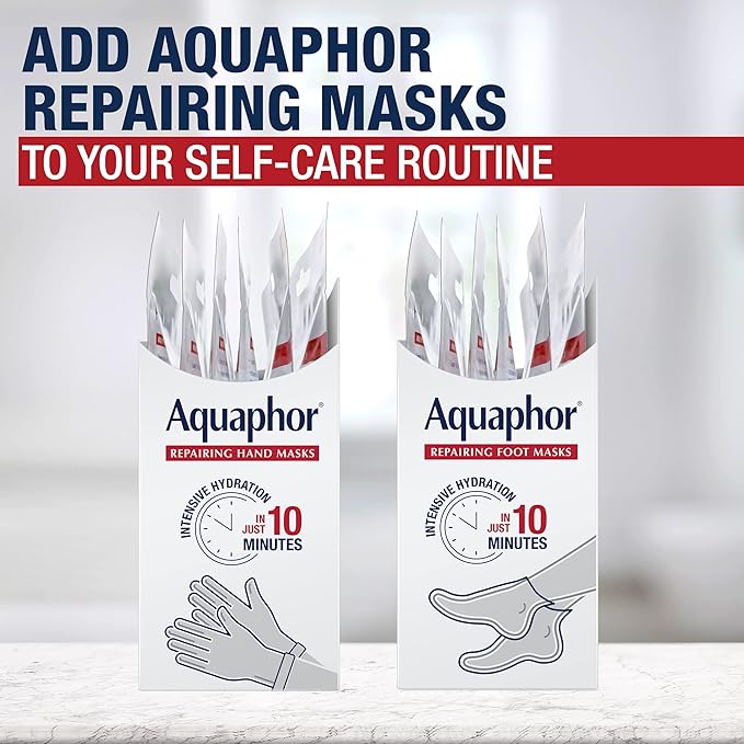 Aquaphor Repairing Foot Masks, Moisturizing Socks for Dry Feet with Avocado Oil and Shea Butter, Pedicure Supplies and At Home Spa Gifts for Mom, Pack of 6