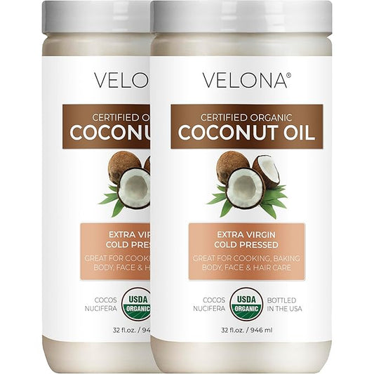 Velona USDA Certified Organic Coconut Oil Extra Virgin - 64 fl oz | Food and Cosmetic Grade | in jar | Extra Virgin, Cold Pressed