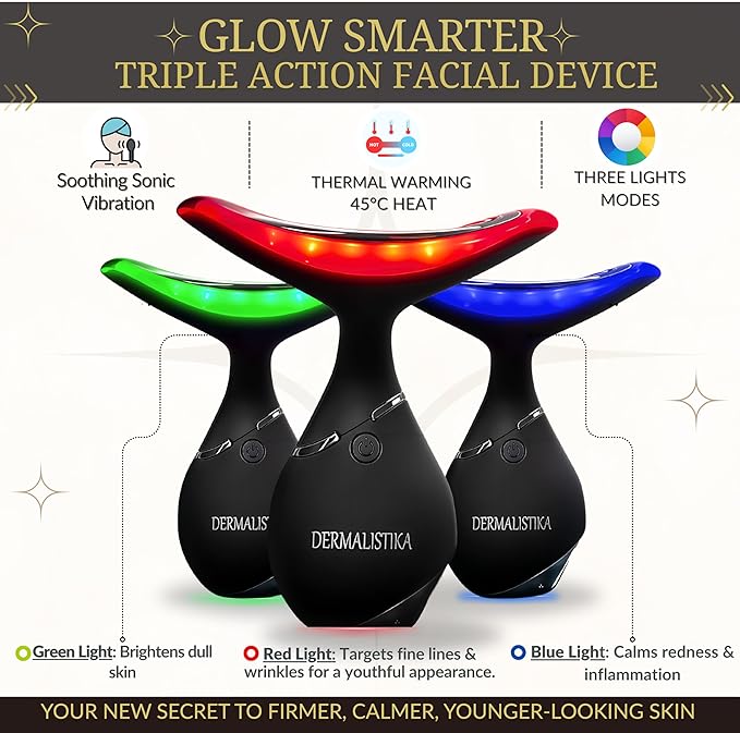 Red-Light-Therapy-for-Face and Neck, Facial Massager Triple Action Portable Beauty Device. LED, Thermal, and Vibration for a Radiant Appearance