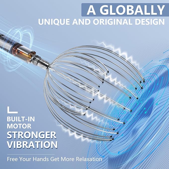 Head Massager Scalp, Electric Scalp Massager with 20 Metal Fingers – Head Scratcher & Hair Massage Tool, Waterproof Relaxation Device for Men and Women