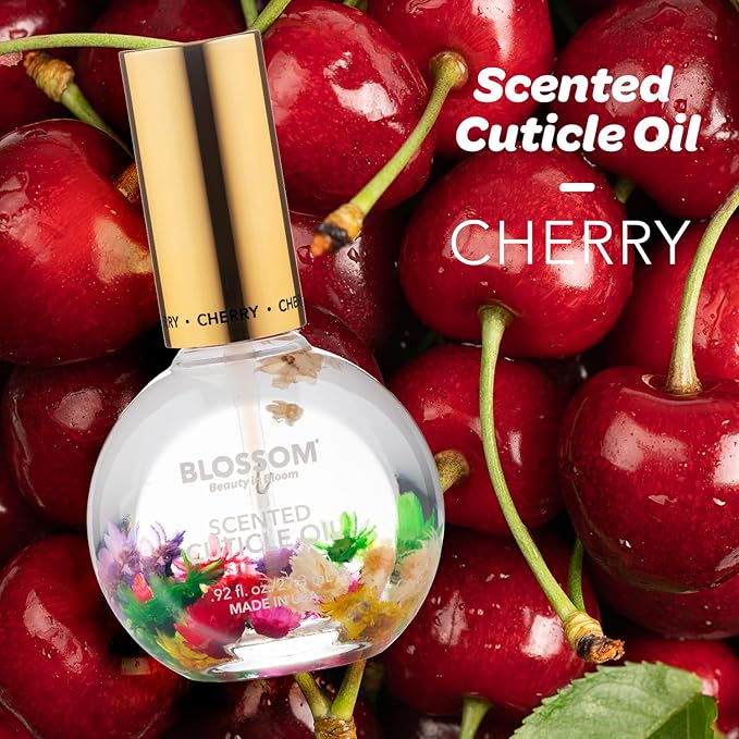 Blossom Hydrating, Moisturizing, Strengthening, Scented Cuticle Oil, Infused with Real Flowers, Made in USA, 1.84 fl. oz, 2 Pack Bundle, Cherry + Honeysuckle