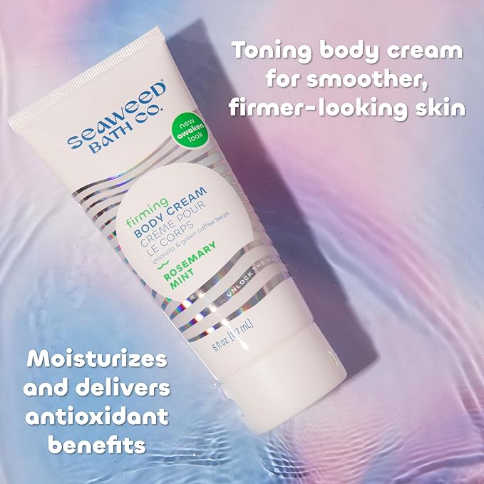 Seaweed Bath Co. Firming Body Cream, Rosemary Mint Scent, 6 Ounce, Skin Toning Hand & Body Lotion Moisturizer for Dry Skin, with Sustainably Harvested Seaweed, Chlorella, Green Coffee Bean