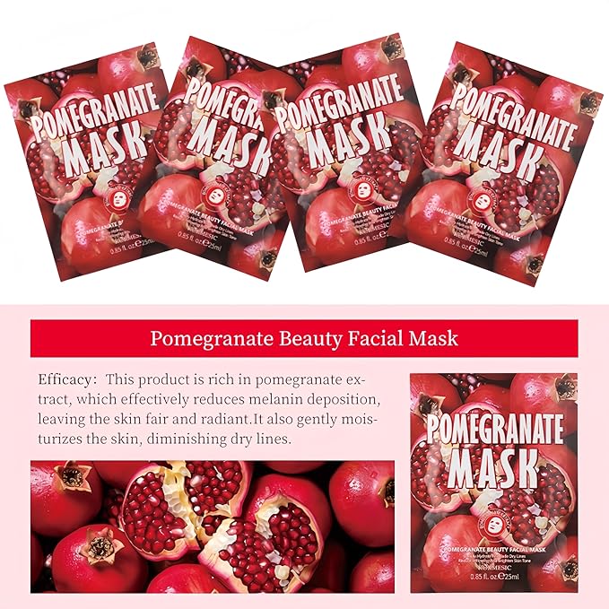 Facial mask Moisturizing face Mask Deep Hydration, Improves Dry Skin, Sheet Mask, 10pcs Sheet Mask Hydrating & Soothing Skin Care Pomegranate and Aloe Vera Beauty Facial Mask (10PCS, A+P)