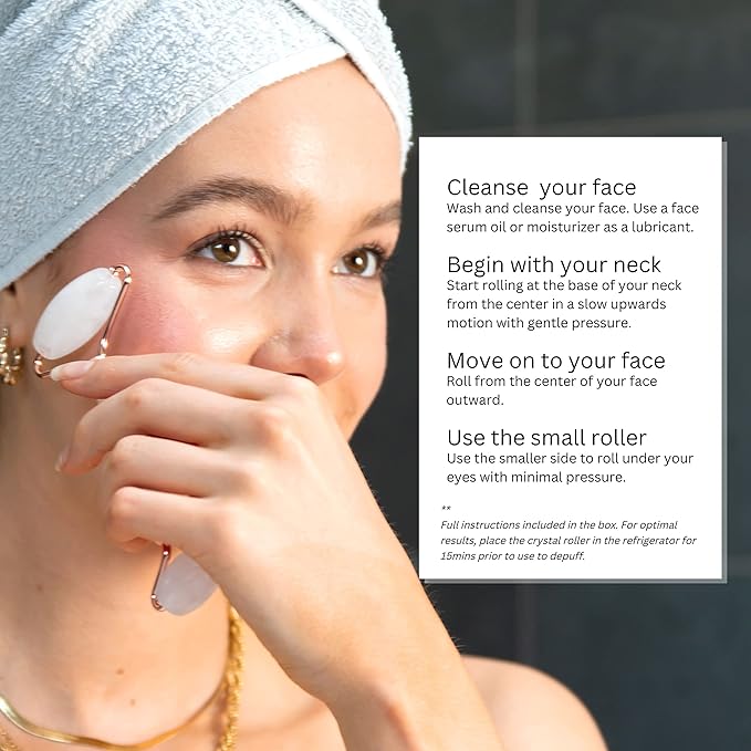 Cristy Premium Face Roller & Gua Sha Set, Jade Roller Beauty Massage Tool, for Face, Neck and Body Muscle Relaxing, Relieve Fine Lines and Wrinkles Crystal Clear Quartz (White)