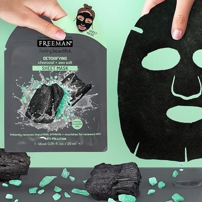 Feeling Beautiful Freeman Facial Charcoal+sea Salt Detoxify Sheet Mask, 2.4 Oz