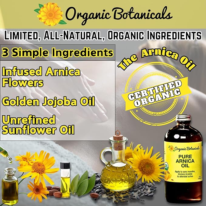Arnica Oil - Pure Organic Muscle Discomfort Bottle - Organic Arnica Oil for Bruising and Swelling, Arnica Montana Oil for Muscle and Joint Discomfort, Arnica Massage Oil (2 oz)
