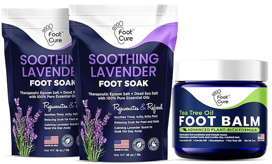 Soothing Lavender Foot Soak with Epsom Salt - Best Toenail Treatment, & Softens Calluses - Soothes Sore & Tired Feet Tea Tree Oil Foot Balm/ Moisturizer For Dry Cracked Feet
