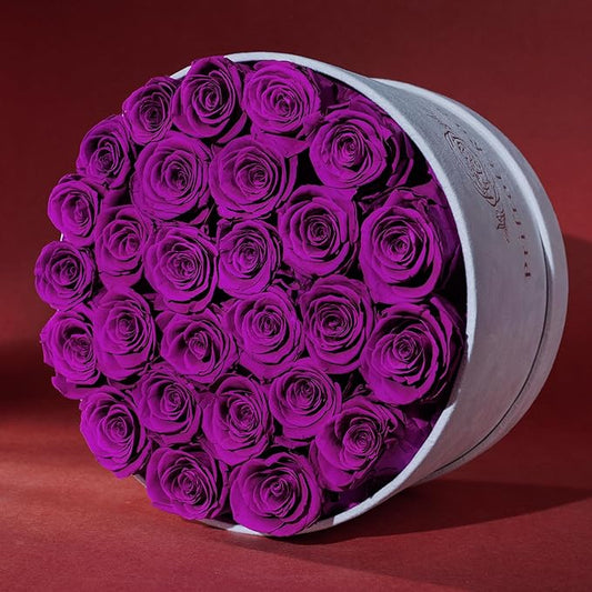 27 Roses in a Luxury Suede Box, Mother Day Flowers Gifts for Mom, Preserved Flowers for Her, Birthday Gifts for Women, Purple